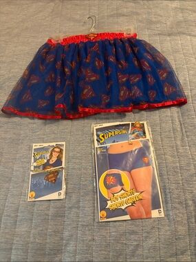 Supergirl Blue & Red Tulle Costume Skirt with Emblems, Boy Shorts, Necklace